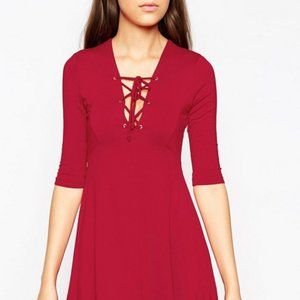 Asos Red Lace Up Dress